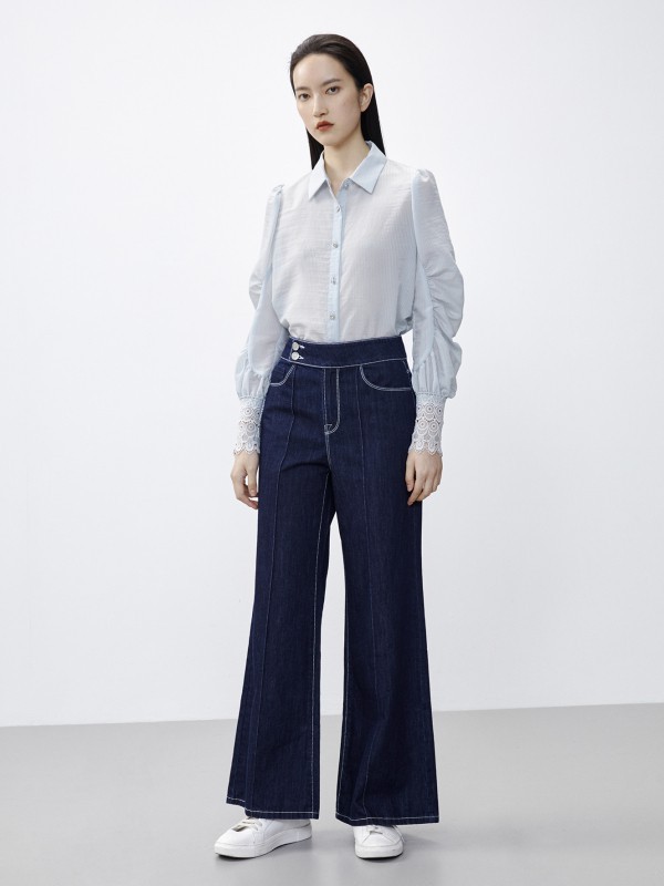 艾诺丝雅诗女装2021春夏季灰色纯色衬衫