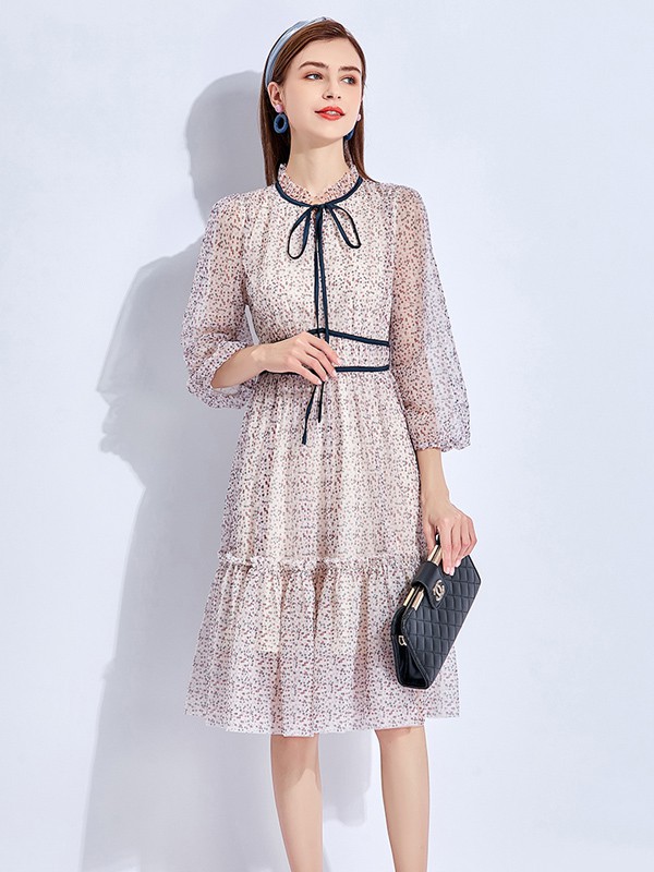 五丁目衣舍女装2021春夏季灰色波点连衣裙