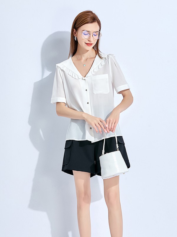 五丁目衣舍女装2021春夏季白色纯色衬衫