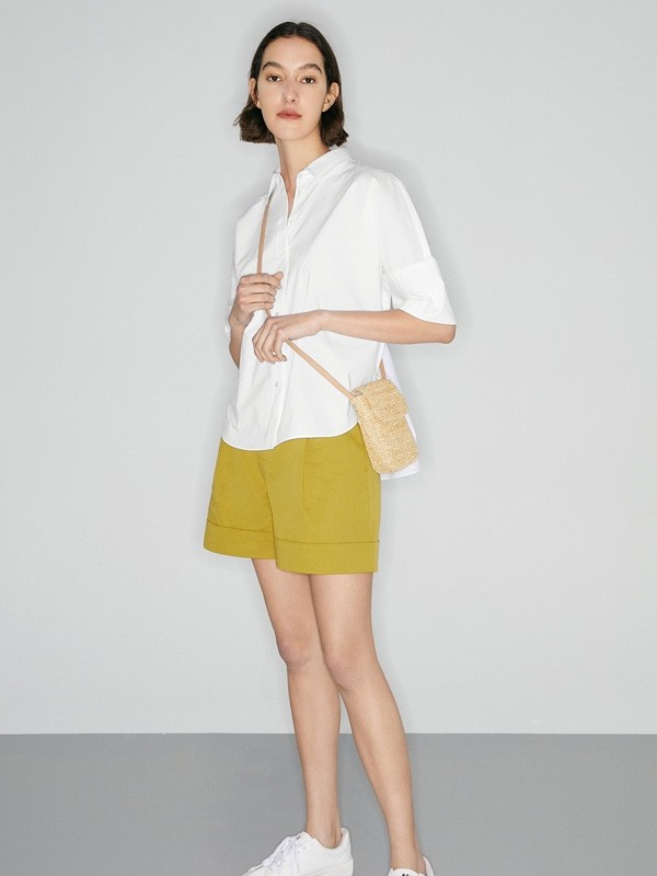 Pure:Moment:2021春夏季黄色纯色短裤