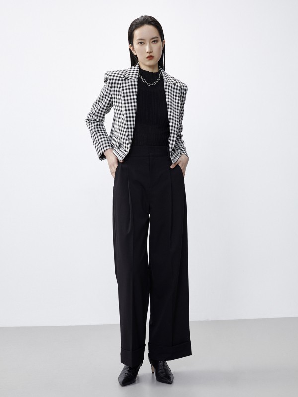 艾诺丝雅诗2021春夏季黑色纯色阔腿裤