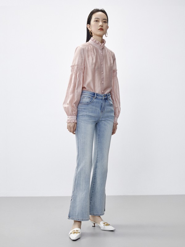 艾诺丝雅诗2021春夏季肤色纯色衬衫