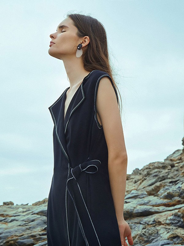 玛塞莉2021春夏季黑色纯色连衣裙