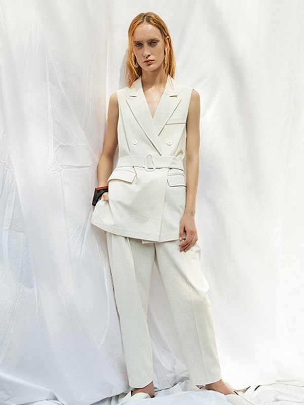 玛塞莉2021春夏季白色纯色长裤