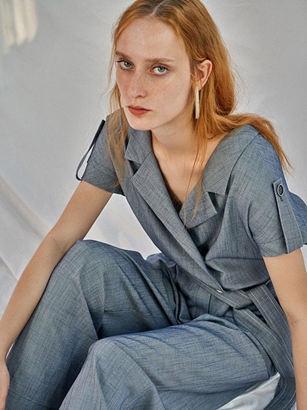 玛塞莉2021春夏季灰色纯色连体裤