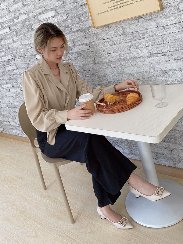 丹比奴2021秋冬季棕色纯色雪纺衫