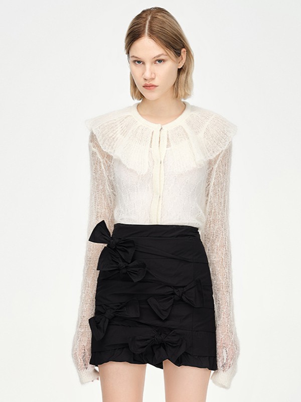 地素2021春夏季黑色褶皱短裙