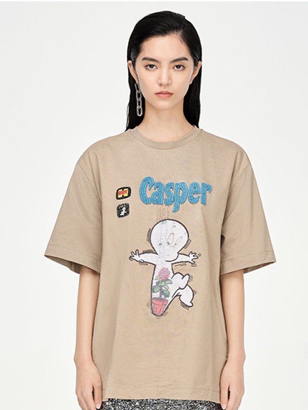 地素2021春夏季棕色印花T恤