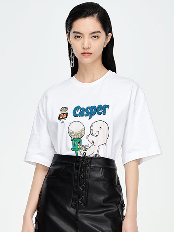 地素2021春夏季白色印花T恤