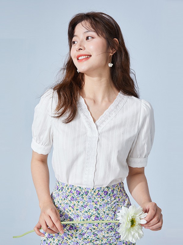 roem女装2021春夏季白色纯色衬衫