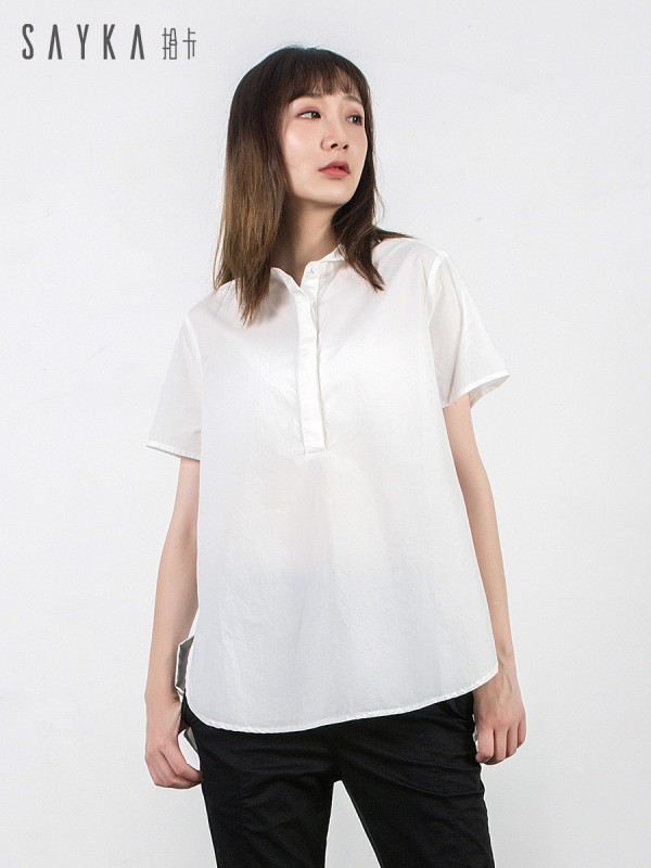 拾卡2021春夏季白色纯色衬衫