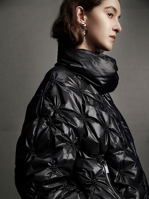 芮玛2021秋冬季黑色纯色棉服