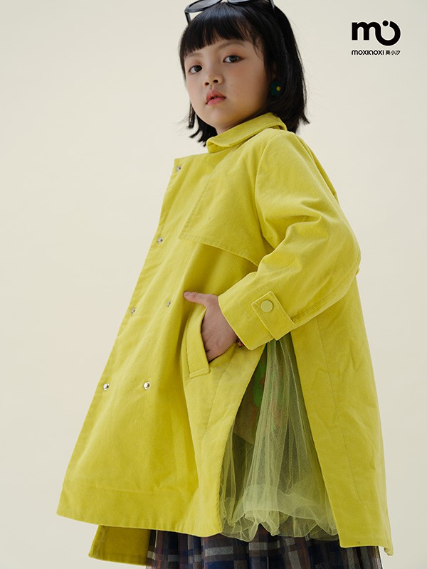 莫小汐童装2021秋冬季黄色拼接外套
