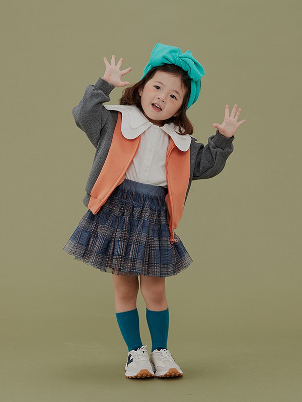 莫小汐童装2021秋冬季灰色纱网短裙