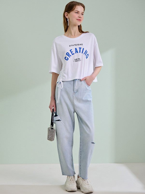 轩日女装2021春夏季白色印花T恤