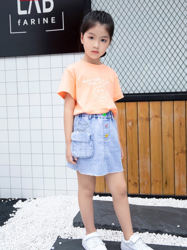 皇室童缘童装2021春夏季橙色印花T恤
