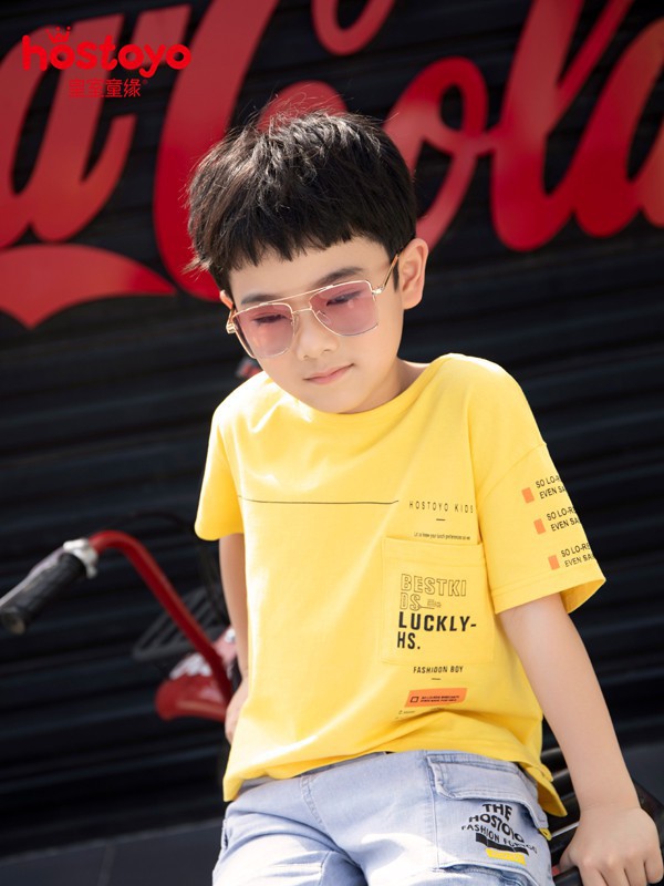 皇室童缘童装2021春夏季黄色印花T恤