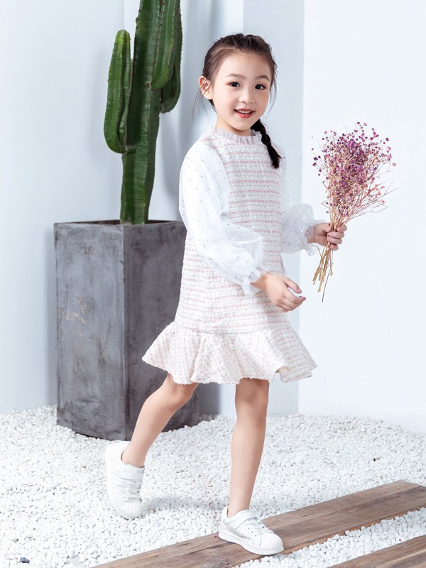 皇室童缘童装2021春夏季拼色格子连衣裙
