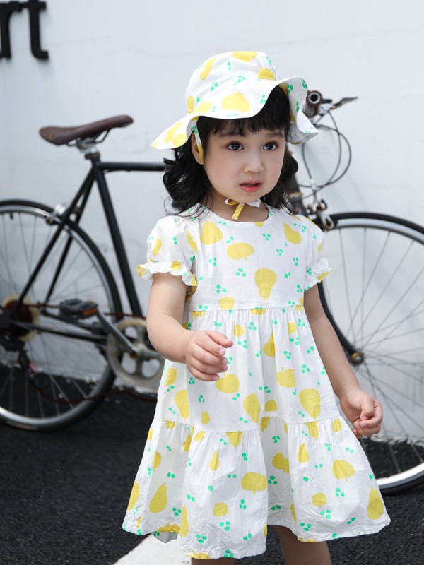 皇室童缘童装2021春夏季白色印花连衣裙