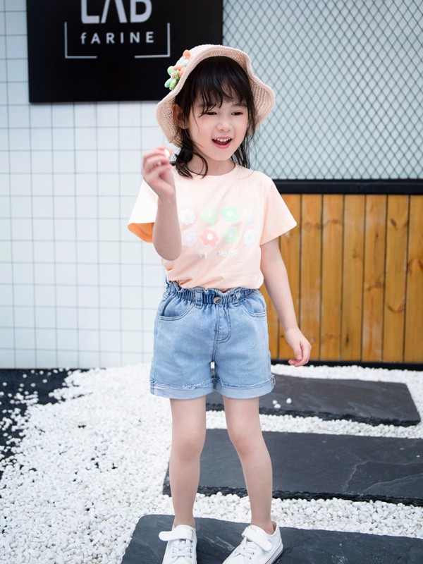 皇室童缘童装2021春夏季粉色印花T恤