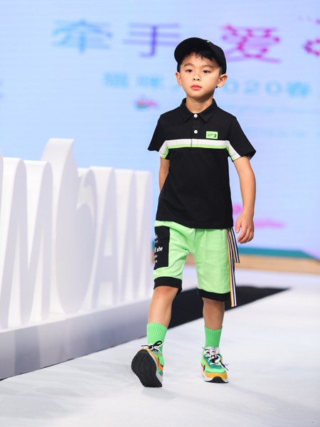 猫咪儿童装2021春夏季黑色印花polo衫