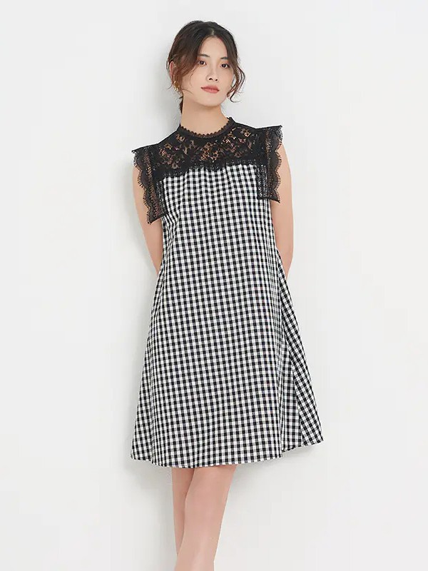 新作女装2021春夏季黑色格子连衣裙