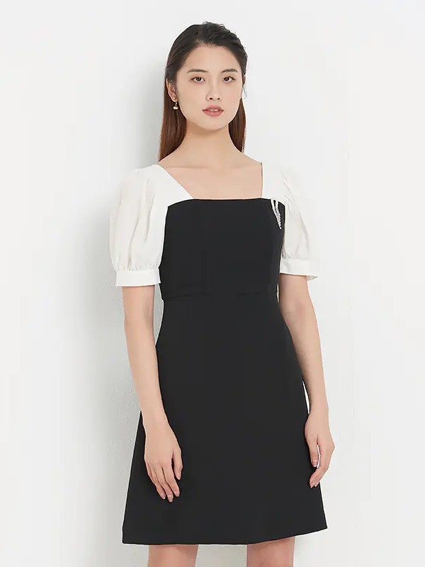 新作女装2021春夏季拼色纯色连衣裙