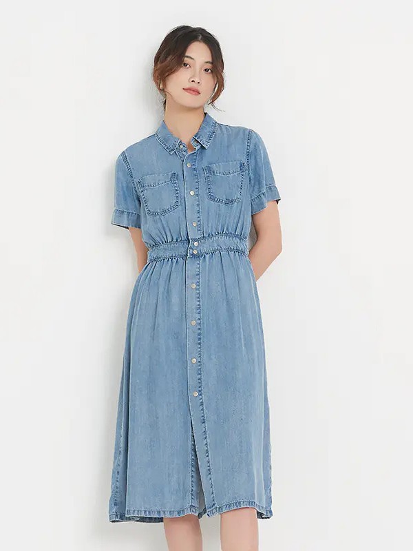 新作女装2021春夏季蓝色长款连衣裙