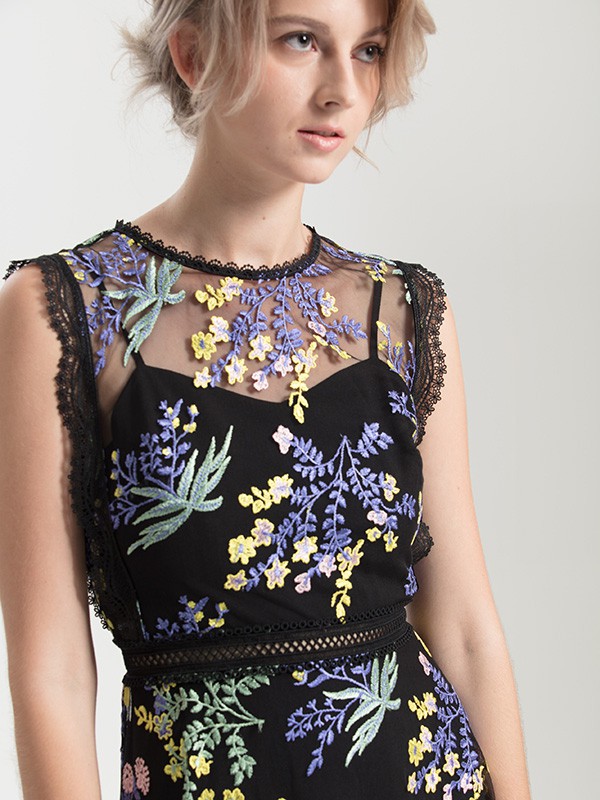 ANOBLIR女装2021春夏季黑色印花连衣裙