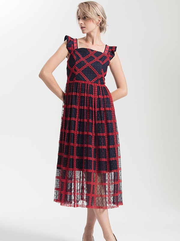 ANOBLIR女装2021春夏季黑色高腰连衣裙