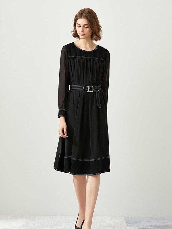 ANOBLIR女装2021春夏季黑色纯色连衣裙