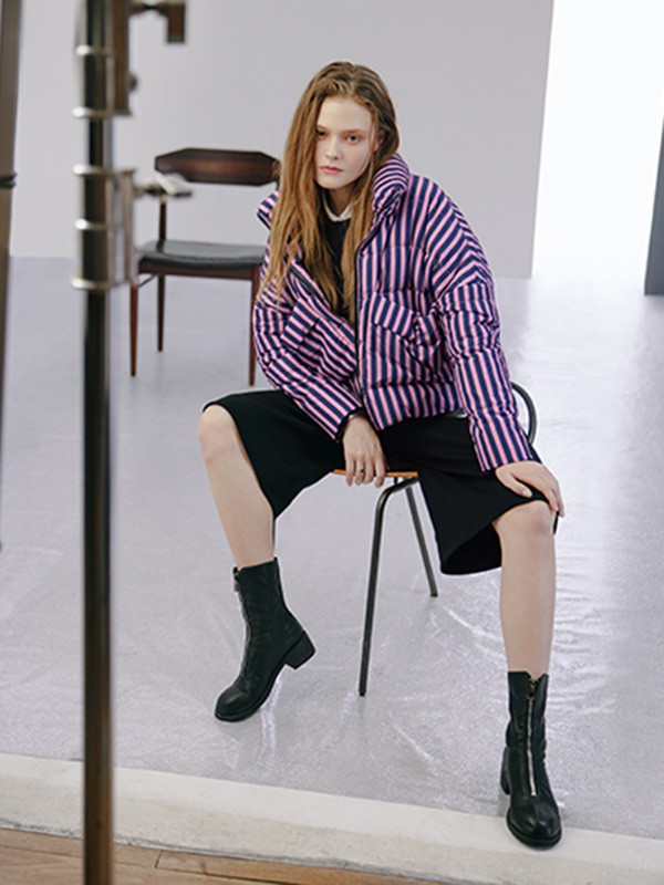 形上2021秋冬季紫色条纹棉服