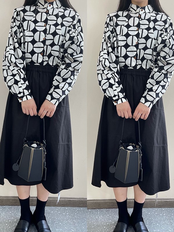 赫本家2021秋冬季白色印花长裙