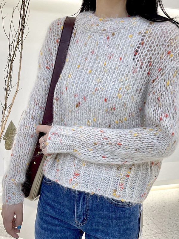 赫本家2021秋冬季灰色提花毛衣