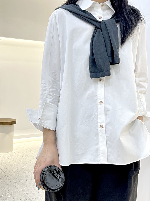 赫本家2021秋冬季白色纯色衬衫