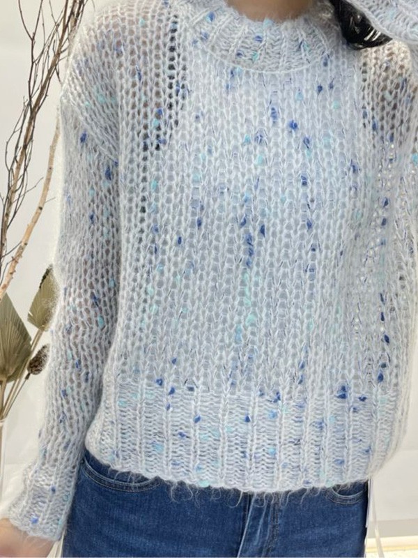 赫本家2021秋冬季白色提花毛衣