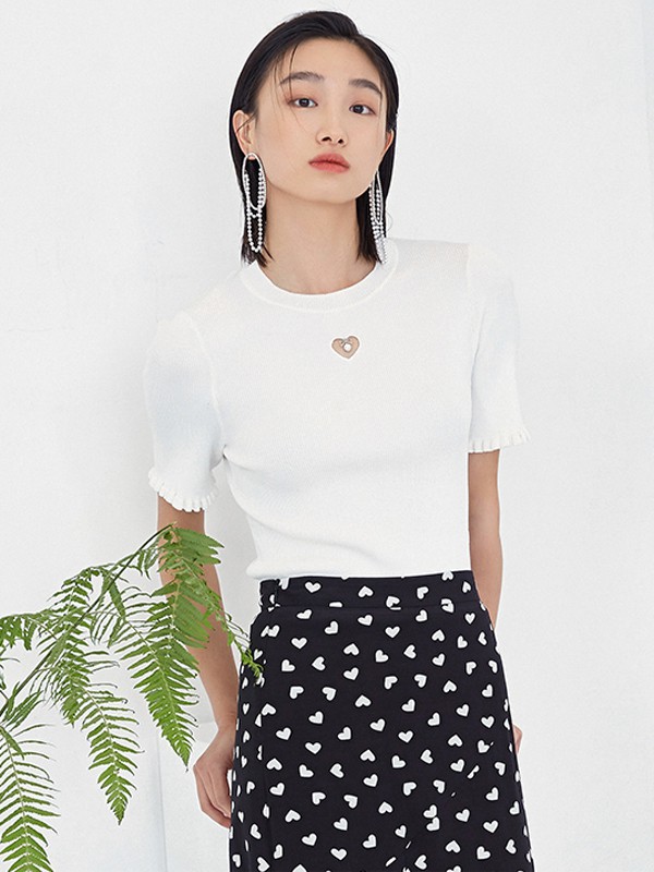 纳俪2021春夏季白色印花T恤