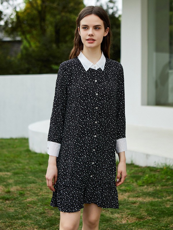 飞鸟和新酒女装2021春夏季黑色波浪连衣裙