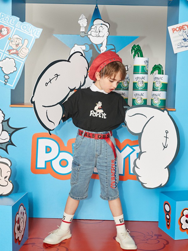 马骑顿2021春夏季黑色印花T恤