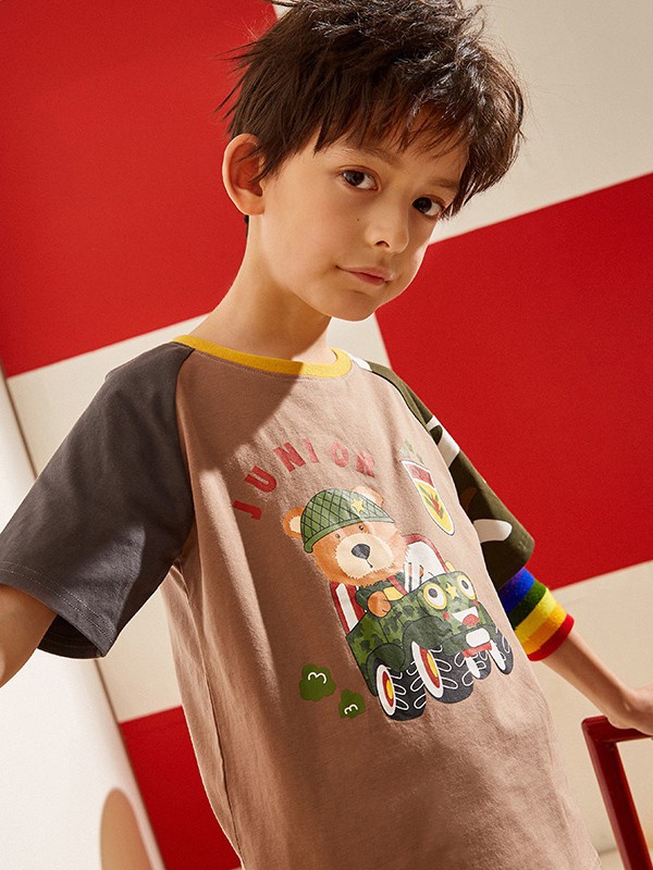 小虎宝儿2021春夏季拼色印花T恤