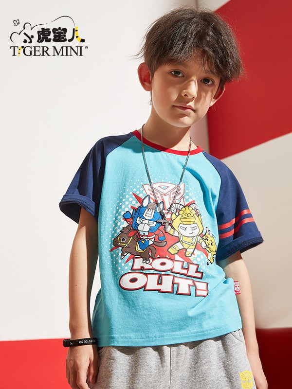 小虎宝儿2021春夏季拼色印花T恤