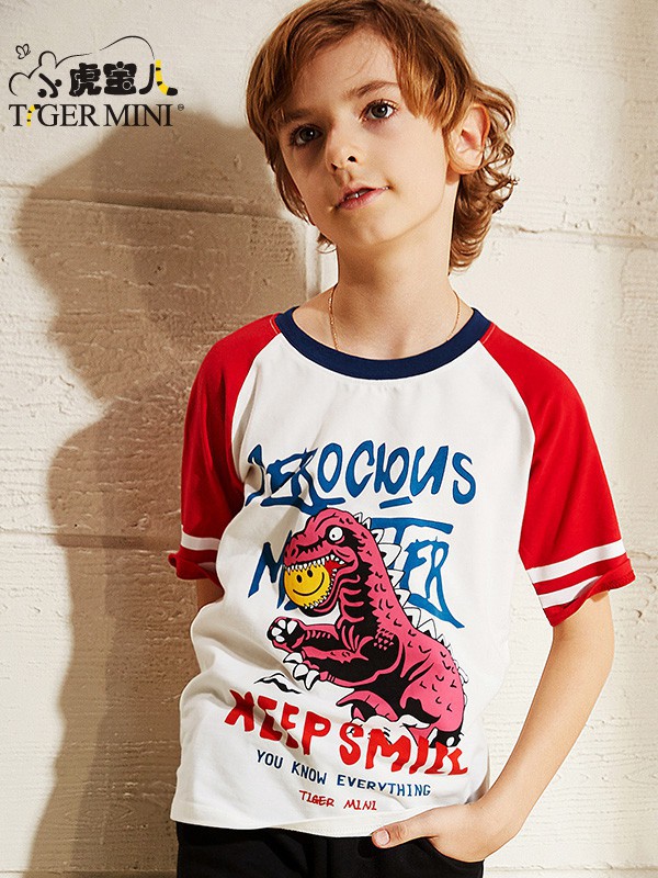 小虎宝儿2021春夏季拼色印花T恤