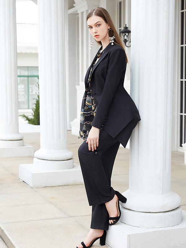 金蝶茜妮女装2021秋冬季黑色纯色西装