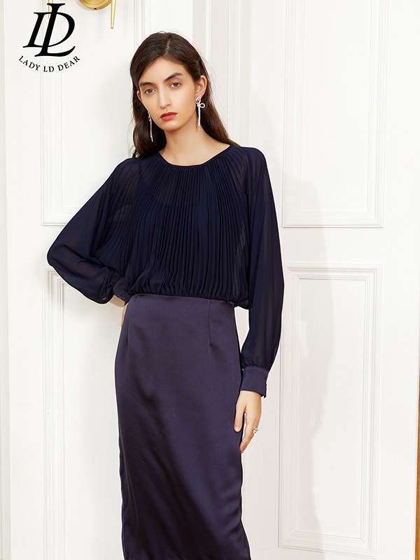 LADYLDDEAR女装2021秋冬季紫色褶皱包臀裙