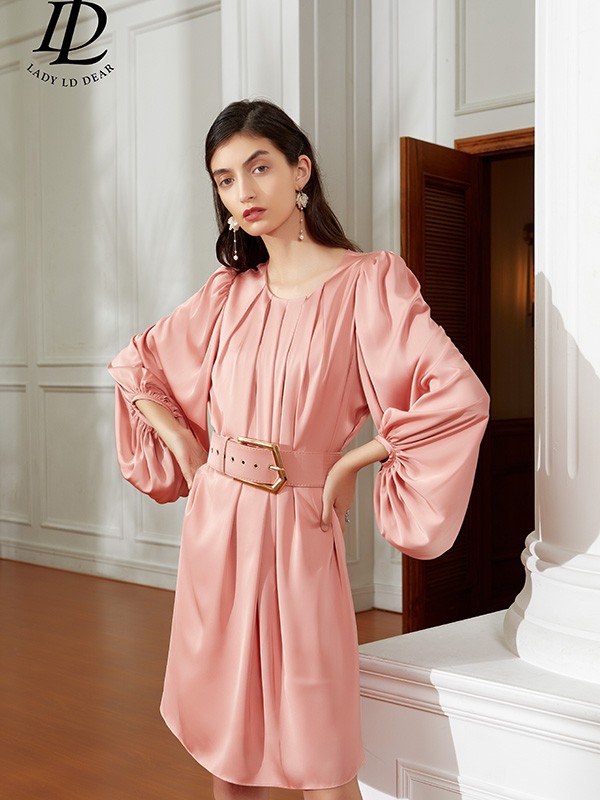 LADYLDDEAR女装2021秋冬季橙色泡泡袖连体衣