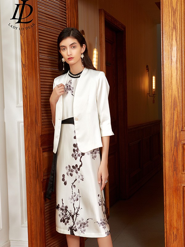 LADYLDDEAR女装2021秋冬季白色印花半身裙