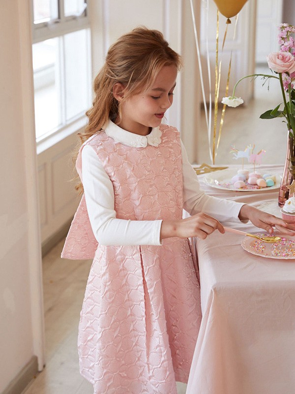 诺贝达童装2021秋冬季粉色纯色连衣裙