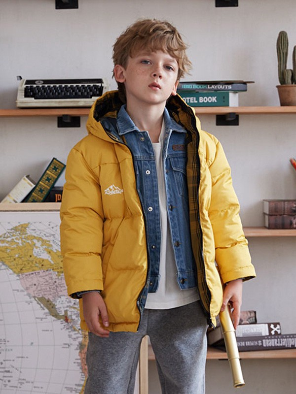 诺贝达童装2021秋冬季黄色字母羽绒服