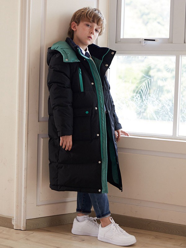 诺贝达童装2021秋冬季黄色长款羽绒服