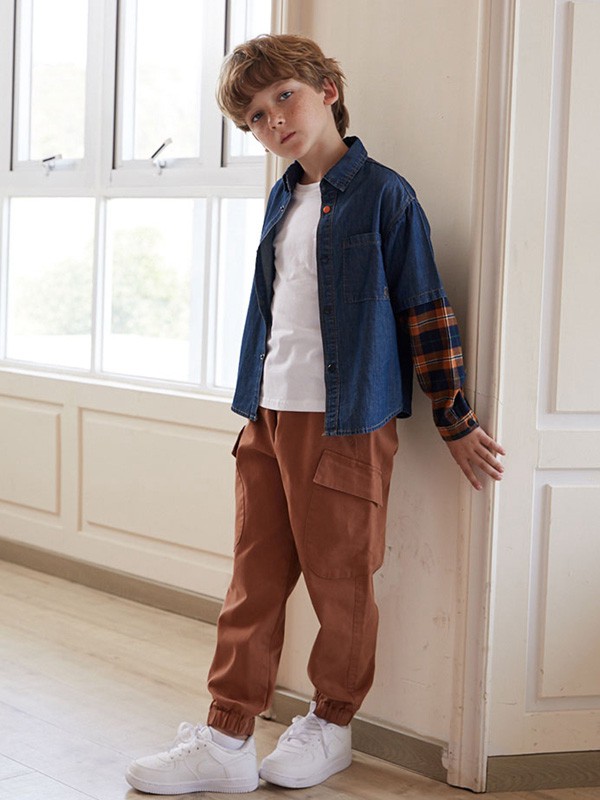 诺贝达童装2021秋冬季拼色格子衬衫